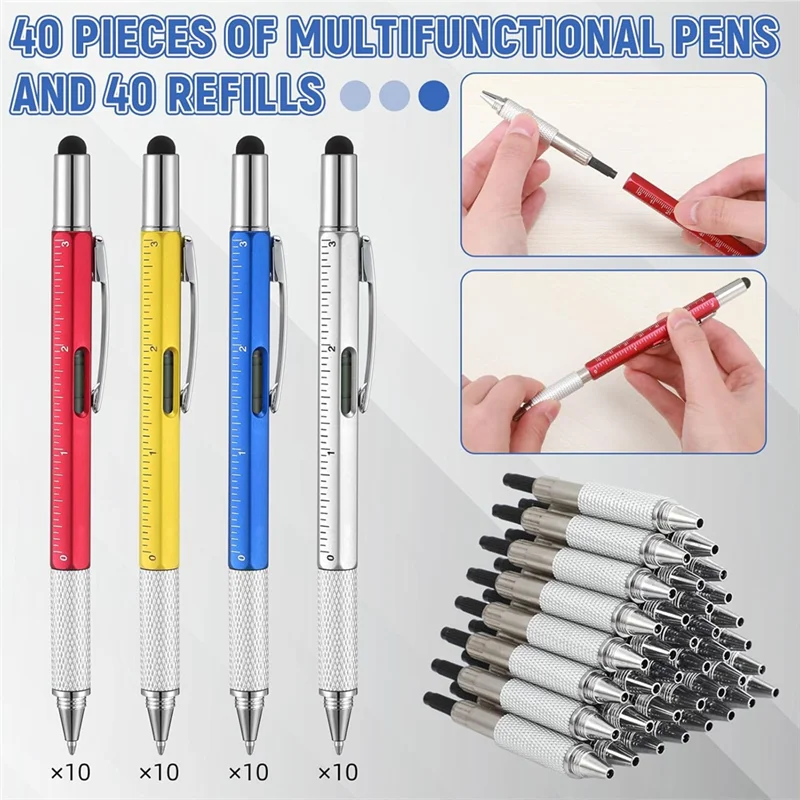 

ABYN-Men's Tool Pen 6 In 1 Screwdriver Pen Bulk Multi-Function Pen With Refill Ruler Level Ballpoint Pen
