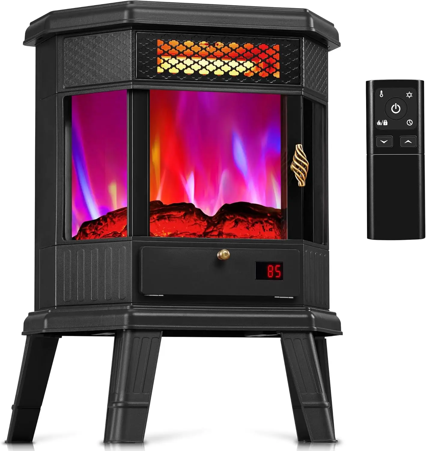 Electric Fireplace Heater 22' Freestanding Infrared Quartz Fireplace with 3D Flame Effect, Remote Control, Timer, Overheat Prote