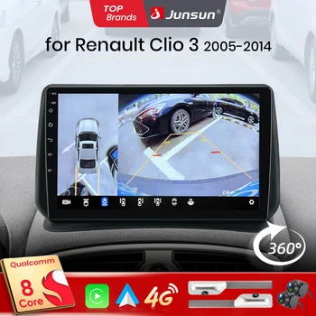 Junsun Qualcomm de 8 Núcleos 360 ° Radio para coche con CarPlay y Android Auto (opcional con cámara) para Renault Clio 3 2005-2014, sistema 2 DIN, estéreo, GPS, SWC, Bluetooth, FM, RDS, DSP, pantalla IPS, sistemas inteligentes para coche, control por voz con IA, 4G, WiFi, 8 núcleos, Plug&Play, unidad principal. 1