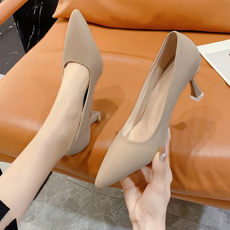 

Простые рабочие туфли-лодочки, осенние новые туфли с острым носком, нескользящие износостойкие туфли на шпильке с неглубоким носком