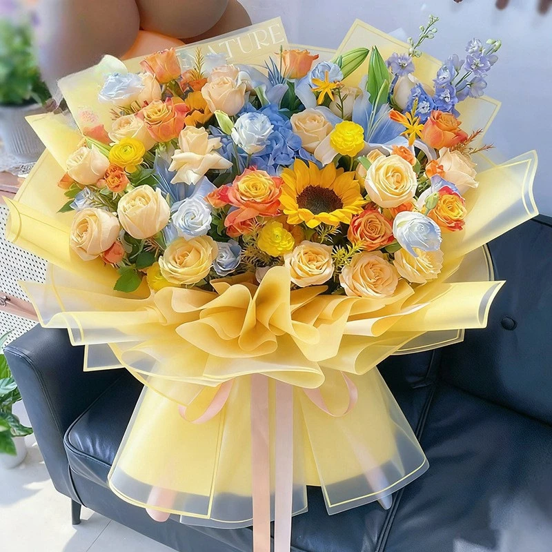 

Packaging Bouquet Floral Paper Material Bouquet Wrapping Paper Jelly Film Waterproof Opaque and Foggy Solid Color Gold Border