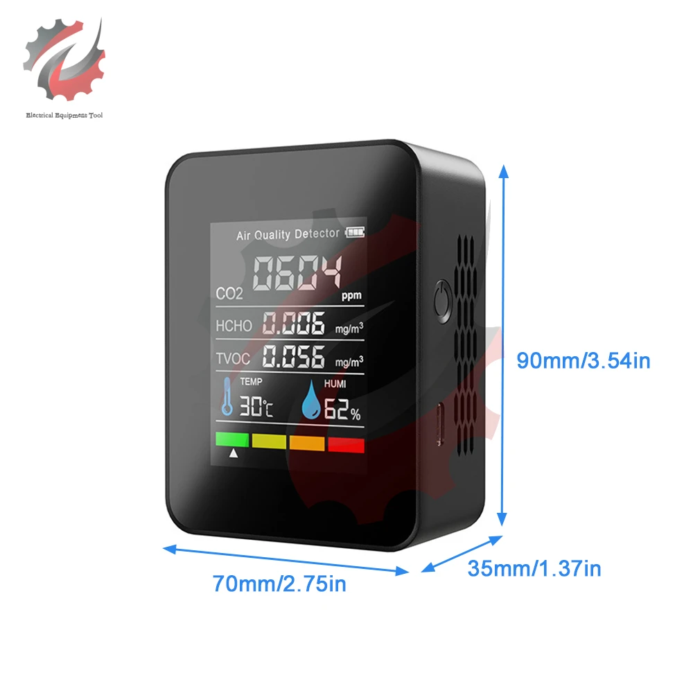 5 in1 Air Monitor CO2 Carbon Dioxide Detector Warehouse Air Quality Temperature Humidity TVOC HCHO Monitor Measurement Meter