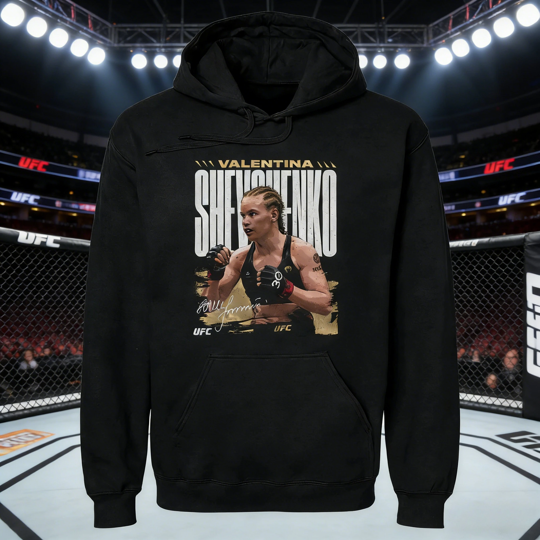 2026 الخريف/الشتاء UFC فالنتينا Shevchenko القتالية الجرافيك هوديي أنثى موضة فضفاضة عادية القطن الدافئة البلوز معطف للجنسين