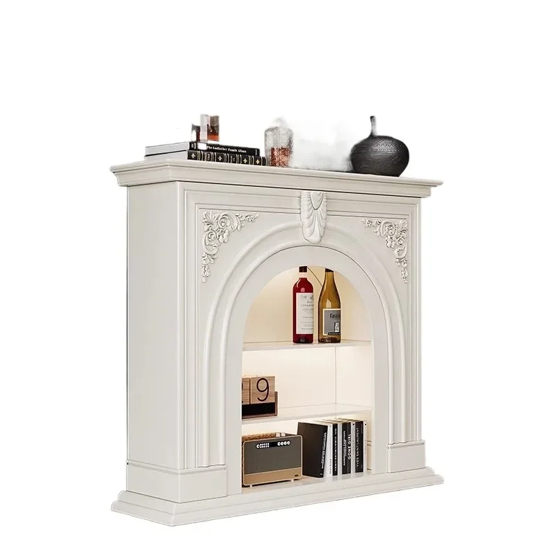 French cream style solid wood  decorative cabinet, American retro living room small apartment decorative cabinet