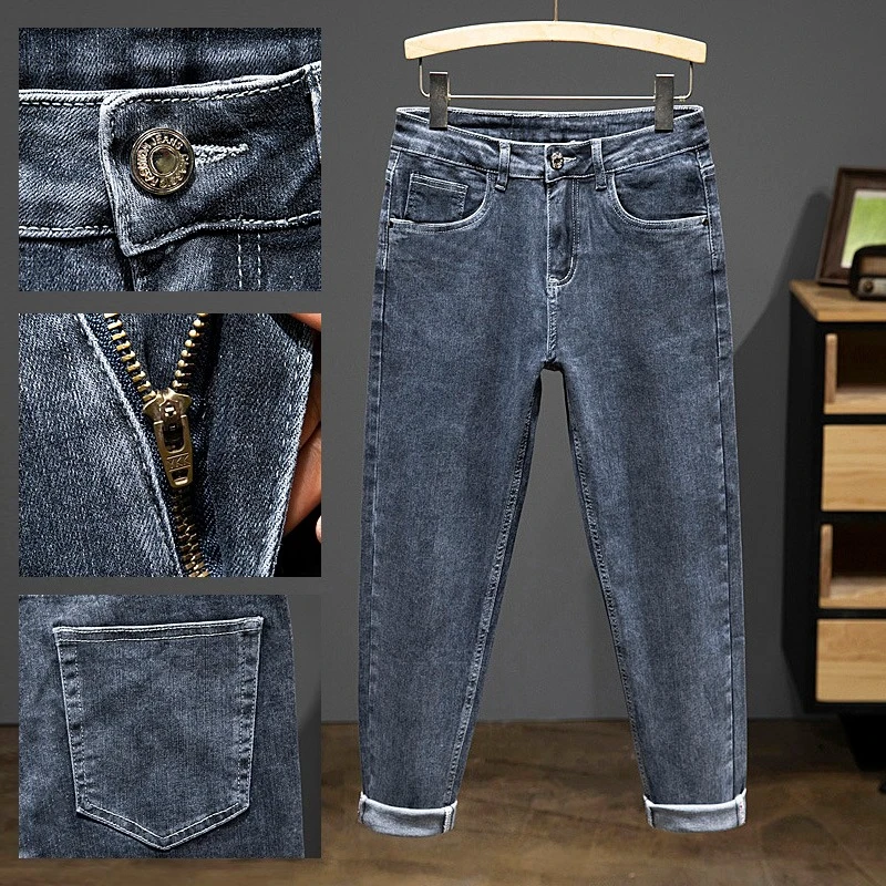 

Brand Clothing Slim Straight Jeans Men Fashion Ankle Length Denim Pants Soft Comfortable Stretch Casual Cowboy Trousers Male