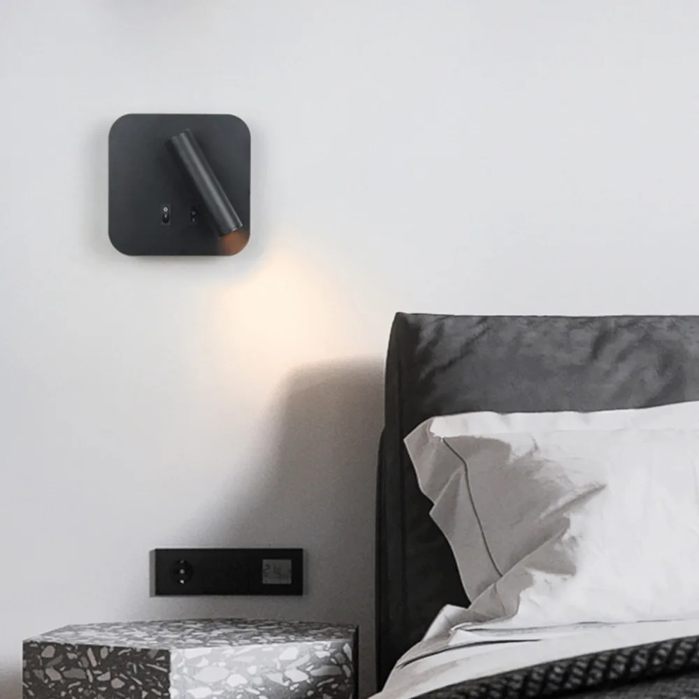 

Modern Dual Switch LED Wall Light Square Wall Mounted Rotating Light Dimmable 350 Degree Rotating Atmosphere Lighting Bedroom