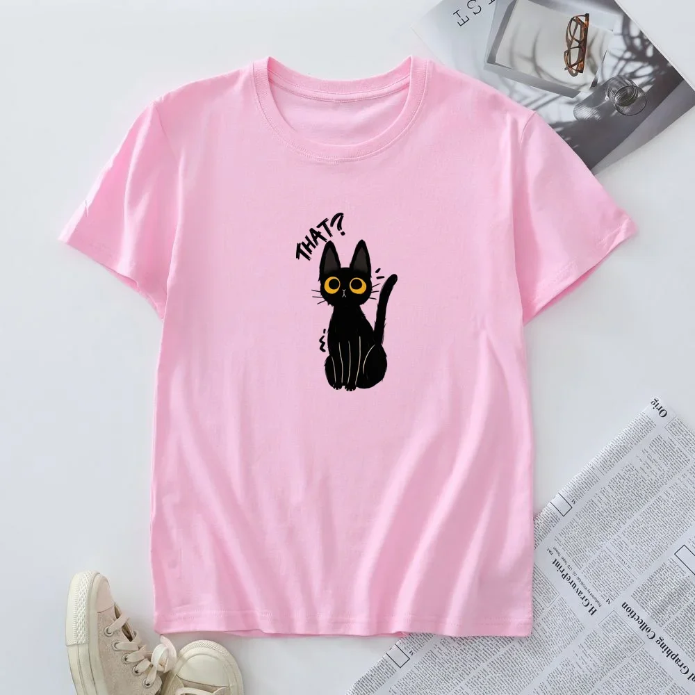 Summer Women Tees 100% Cotton Oversize T-shirt Short Sleeve Tops Woman Clothes Cat Graphic T Shirts Female Tshirt