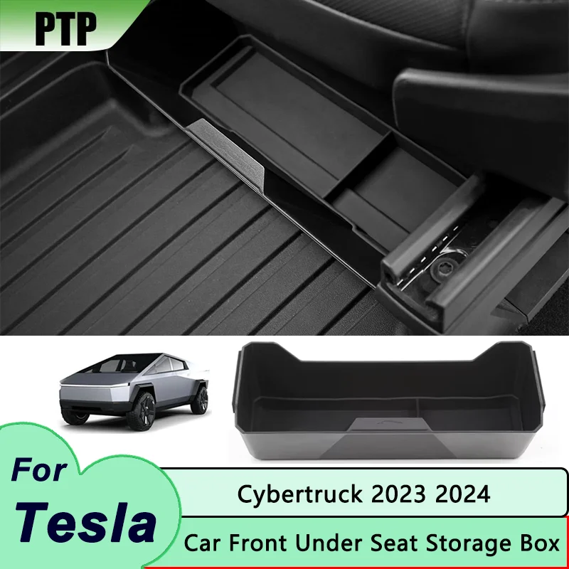 

For Tesla Cybertruck 2024 2023 Front Under Seat Storage Box ABS Storage Case Tray Organizer Car Interior Cybertruck Accessories