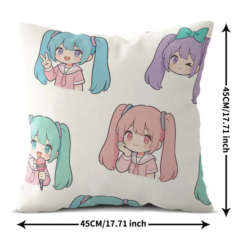 Hatsune Miku Q Version Throw Pillow Multi-Color Sailor Style Anime Cushion for Gaming Room Teen Room Sofa Bedroom Decor Fan Gift
