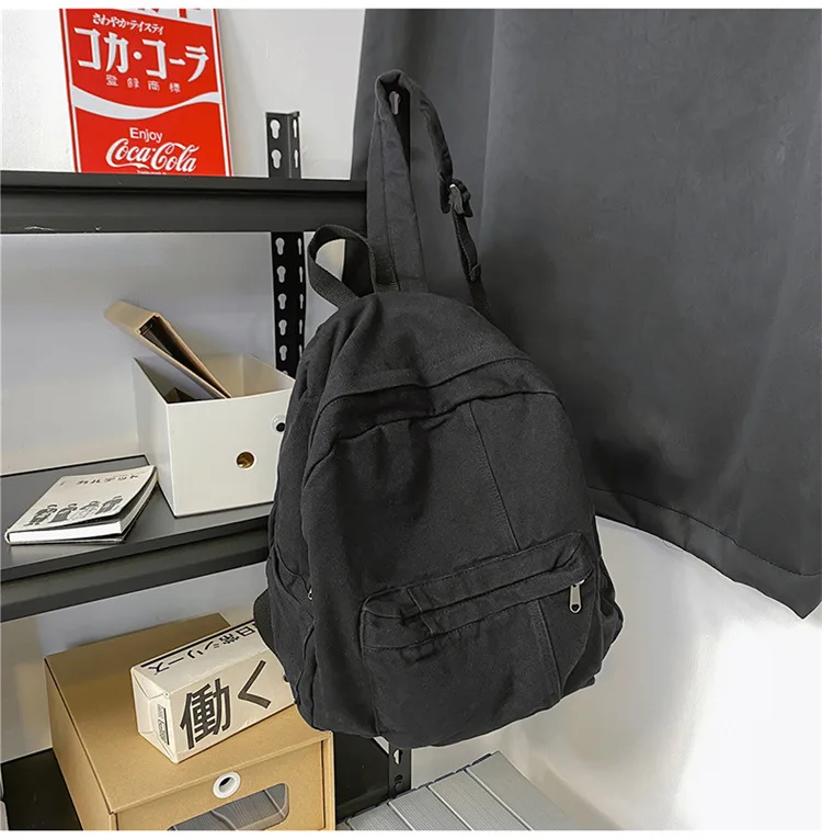 Contrast Color Block Canvas Backpack Large Capacity Casual School Travel Rucksack for Student Daily Use