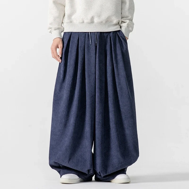 Autumn Winter Corduroy Wide Leg Pants Men Solid Color Loose Casual Pants Mens Couple Streetwear Hip Hop Trousers Plus Size 5XL