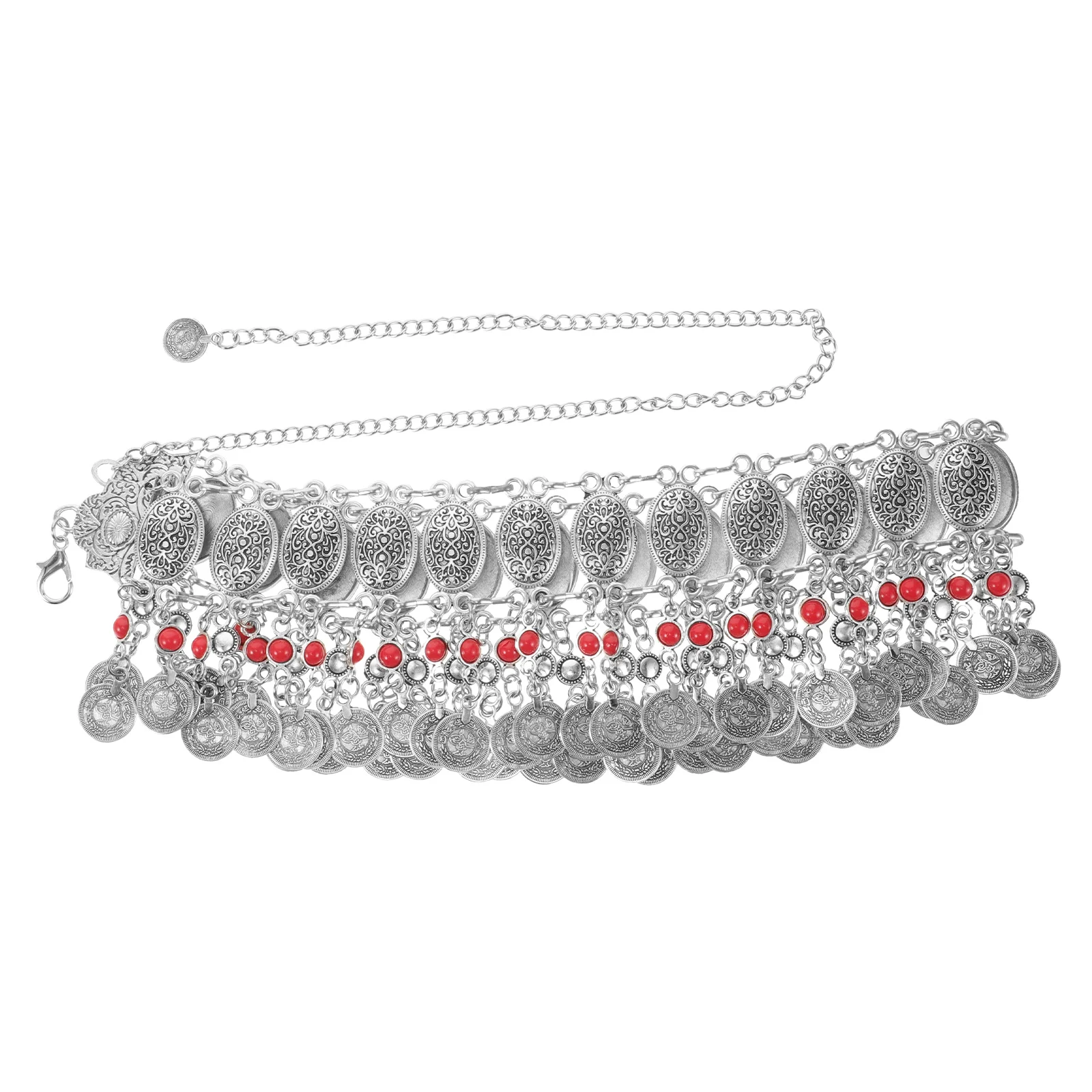 

Coin Tassel Waist Chain Belt Women Red Alloy Adjustable Belly Dance Body Jewelry Accessories Boho StyleVintage Metal Hip Decor