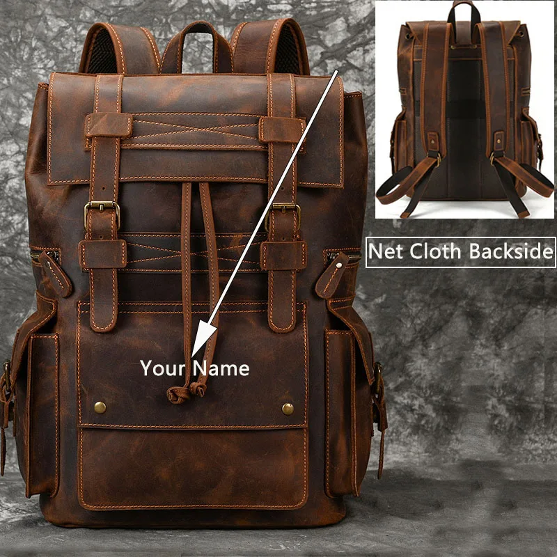 Luufan Big Capacity Men Backpack Genuine Leather 17 inch Laptop
