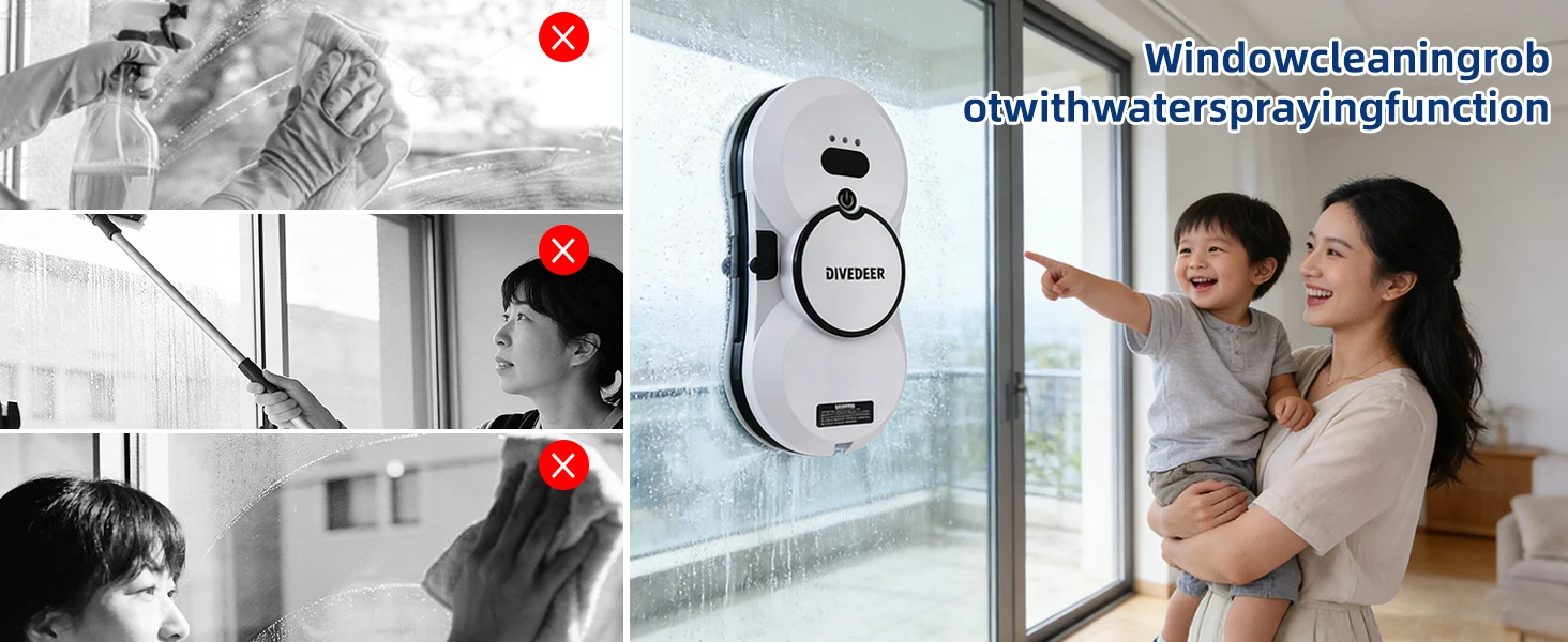 DIVEDEER Fensterputzroboter, bürstenloser Motor, großes Saugspray, elektrischer Anti-Fall-Staubsauger mit Fernbedienung – Detail 7