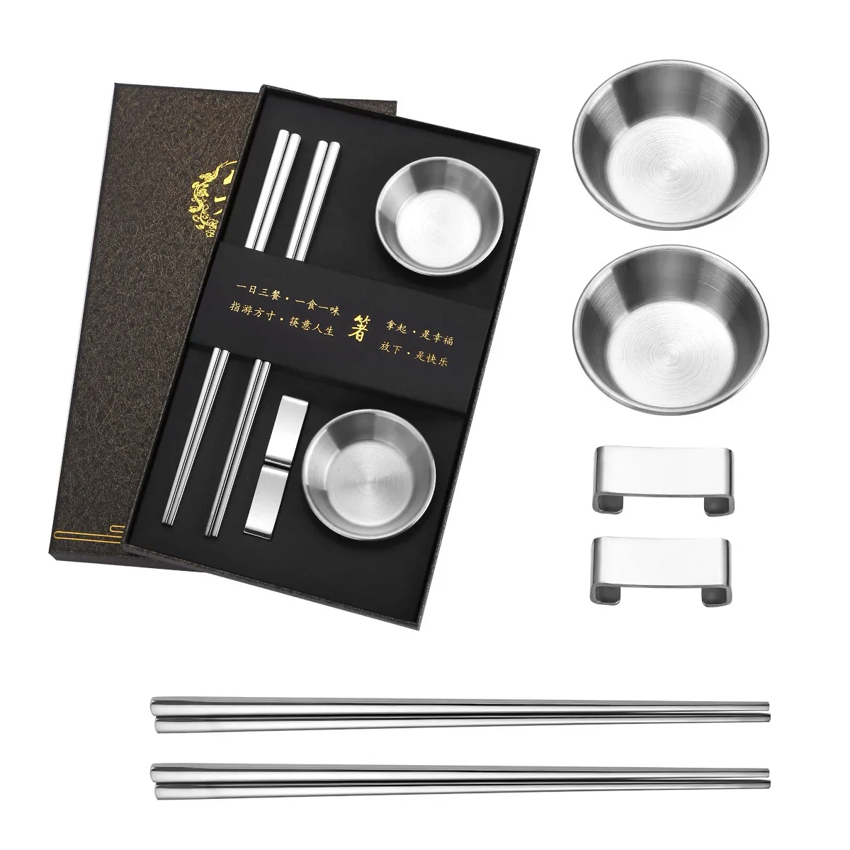 DSA 304 stainless steel titanium-plated square chopsticks taste plate chopstick holder set anti-scalding restaurant hotel