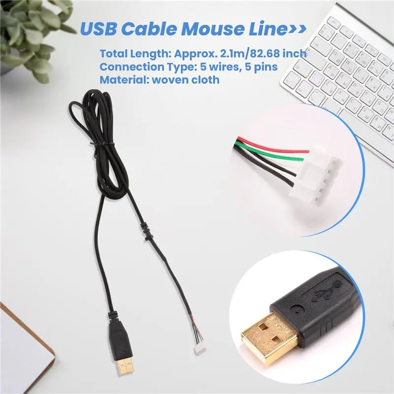 Exquisite-Usb Cable Mice Line For Razer Deathadder 2013 Approx. 2.1M 5 Wires 5 Pins Black Replacement Gaming Mouse