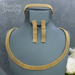 Italian Simple 18K Gold Plated Jewelry Set for Women Jewellery Set Bridal Wedding Necklace Earrings Bracelet African Party Gifts