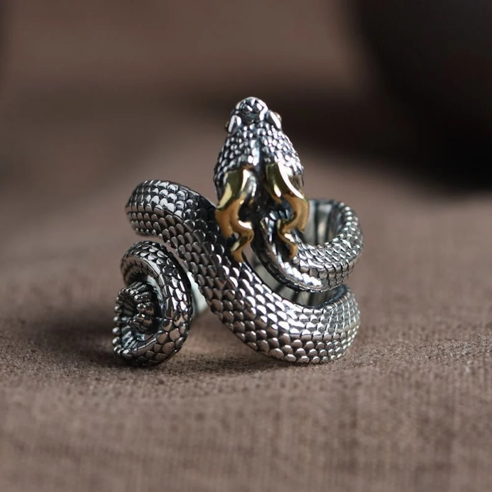 Retro Men's Alloy Snake Ring Adjustable Open Ring For Men Trendy Jewelry Hip-Hop Accessories Gift