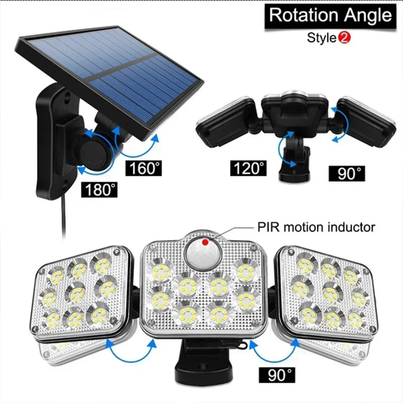 Imagem -06 - Sensor de Movimento ao ar Livre Luzes Solares Indução Humana Cabeça Ajustável Ip65 Impermeável Lâmpada de Parede Solar 138led