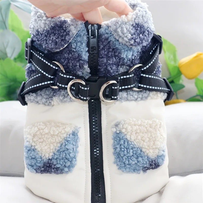 

Winter Dog Clothes Pet Warm Cotton Coat Teddy Zipper Vest Puppy Solid Color Jacket Yorkshire Can Traction Clothes