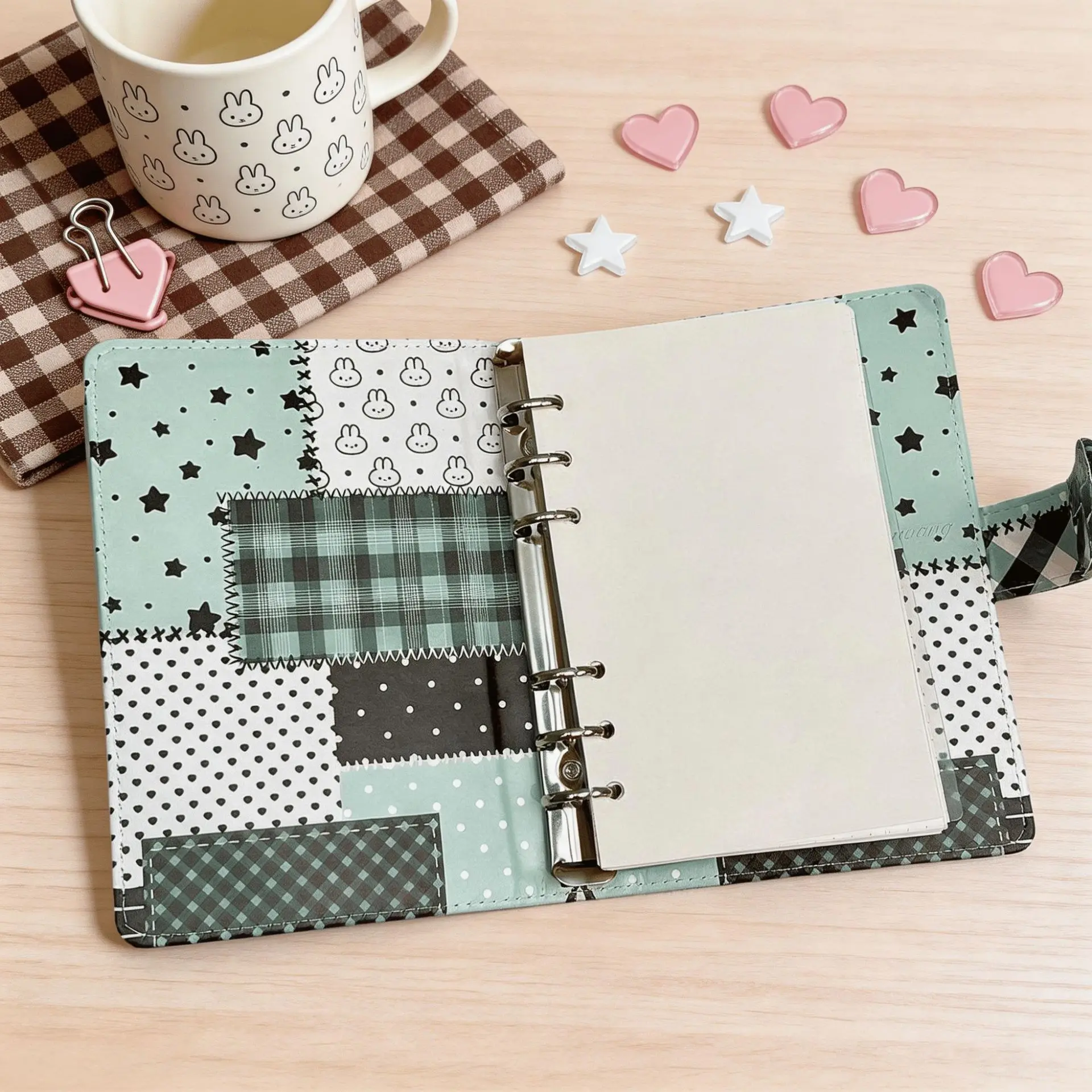 A6 Green Spliced Grid Notebook Loose Leaf Notebook PU Student Portable DIY Photocards Collect Book Diary Planner Stationery - view 3