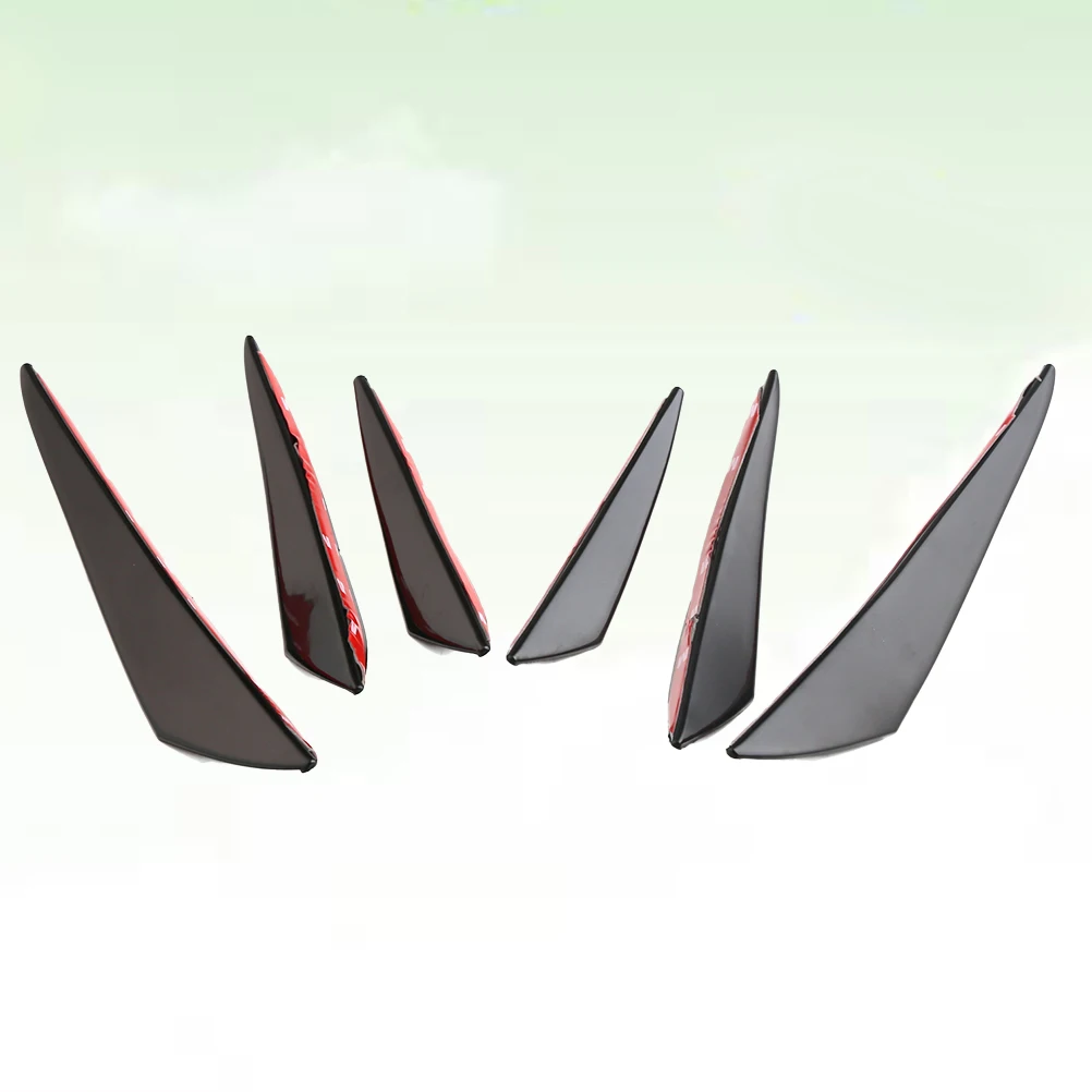 

6PCS Crescent Wind Sword Car Bumper Splitter Lip Cover Black UV Coating Durable PP Front Spoiler Shovel Universal Firm Sticking