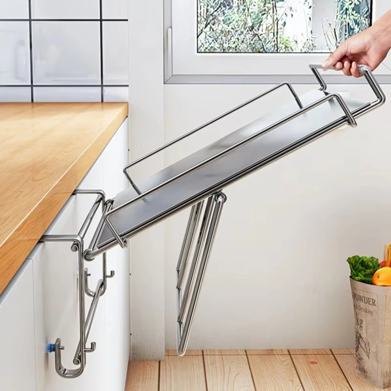 Stainless Steel Foldable Countertop Storage Rack for Kitchen, Space-Saving Design Extends Countertop Utility-A26I