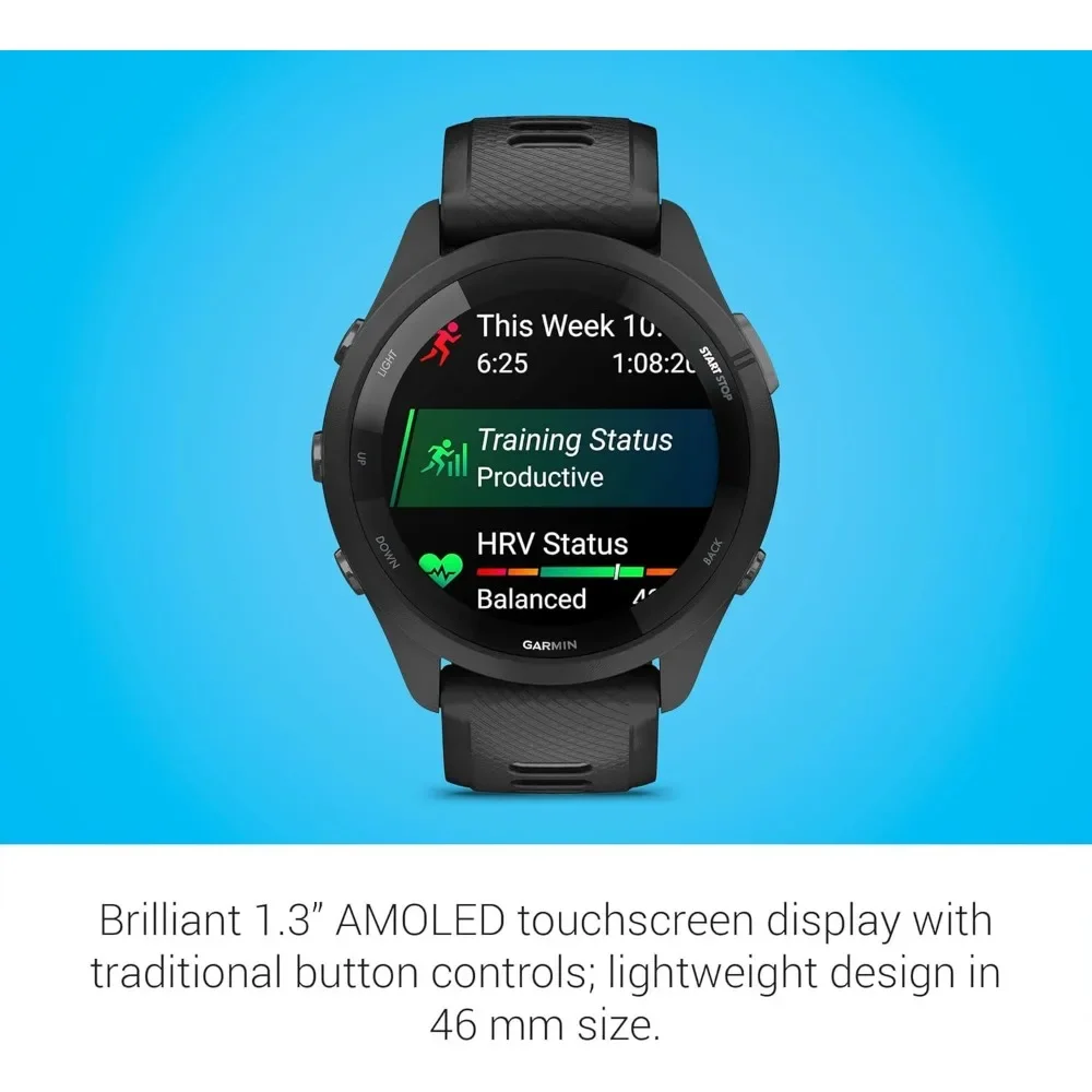 Fast  delivery.Forerunner 265 Running Smartwatch, Colorful AMOLED Display, Training Metrics and Recovery Insights, Black and Pow