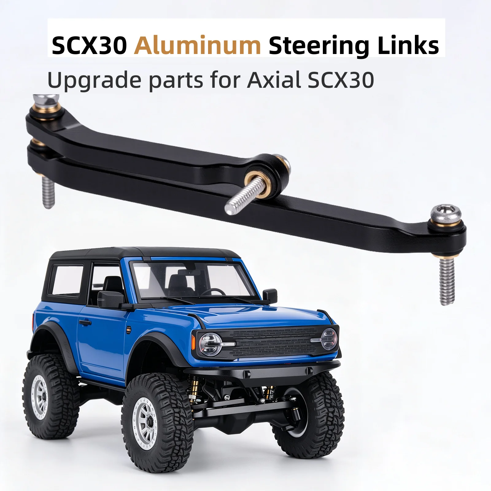 Aluminum Steering Links 2Pcs 39mm for Axial SCX30 1/30 RC Crawler, with Brass Bushings & Mounting Screws, Black / Silver