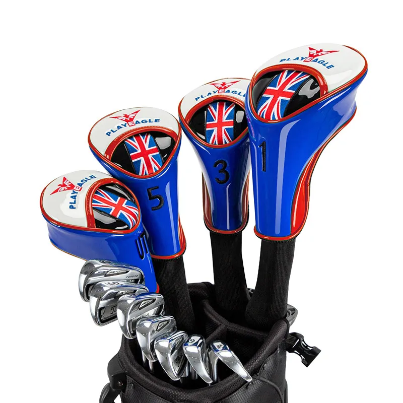 PLAYEAGLE Golf Headcovers Wood Cover 135UT 4pcs/set PU Leather Knit Fabric Golf Club Protector