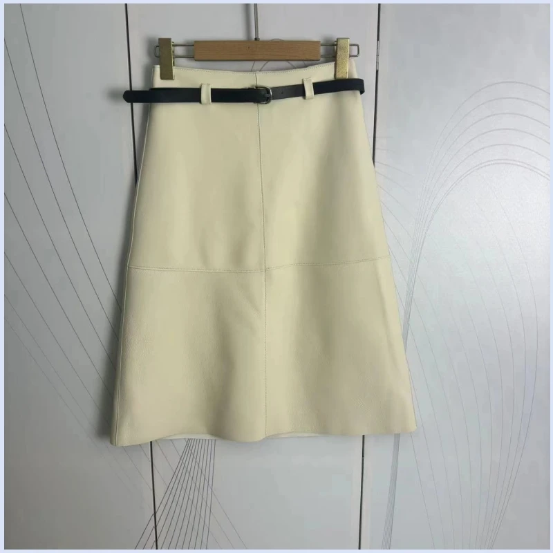 

TT Nordic niche 24 autumn/winter new item beige double-layer leather splicing three-dimensional half skirt