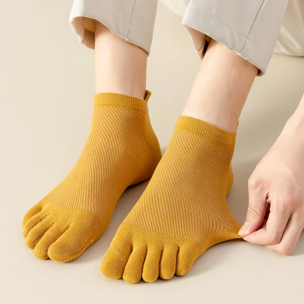 5 Pairs Men Toe Socks with Separate Fingers Summer Mesh Low Cut Ankle Socks Five Finger Socks Sports  High Quality Cotton