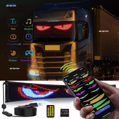 Imagen 2 del producto Ojos Led para camión, Panel de matriz Led RGB, Panel LED para coche, bricolaje, programable, Bluetooth, Control por aplicación, luz de desplazamiento para tiendas de Navidad