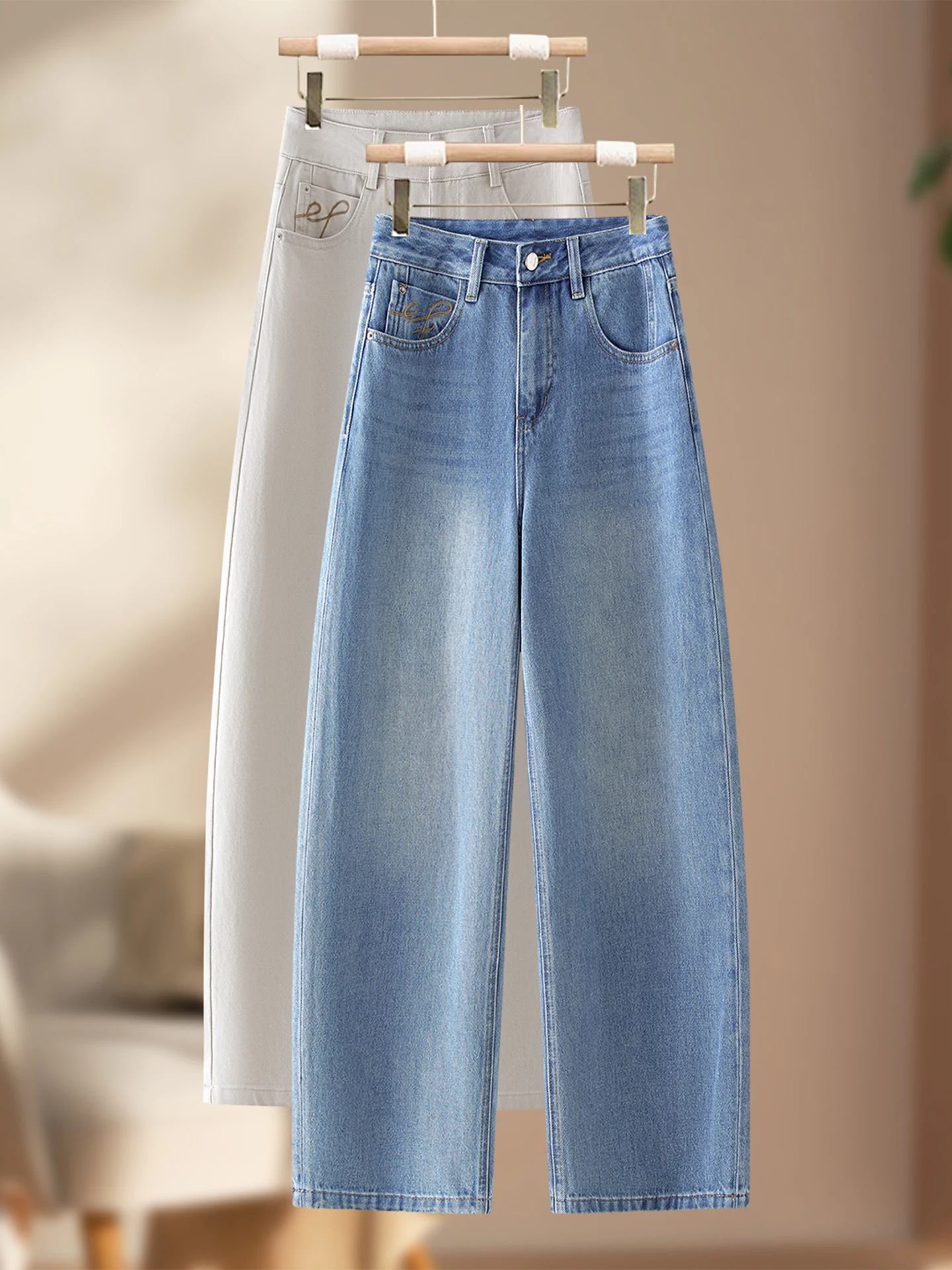 Slim Wide Leg Knife  Jeans Women's Spring Autumn High Waist Loose Slim Straight Leg Pants Casual Style Denim High Waist