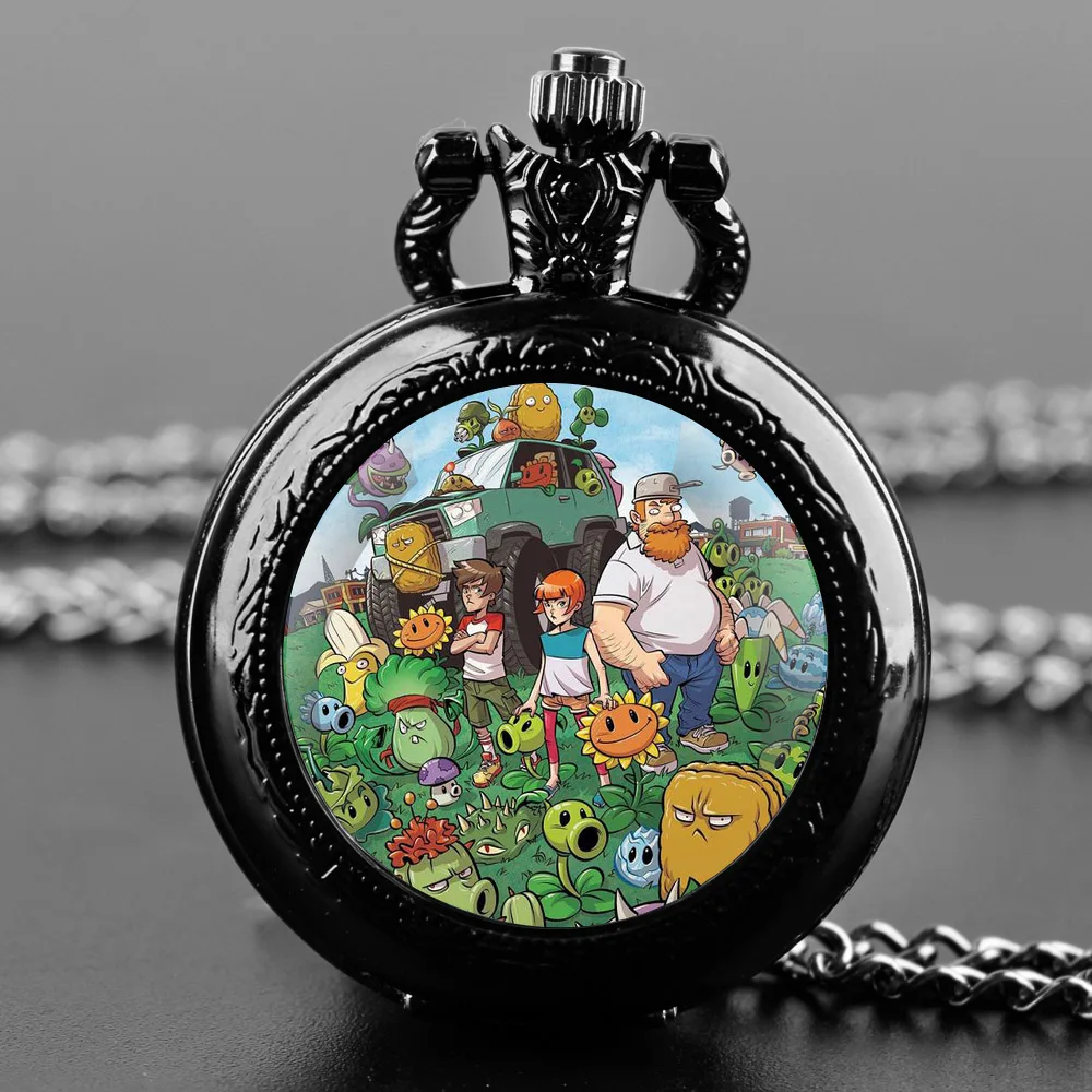 Reloj de bolsillo de cuarzo con cúpula de cristal con temática de juego Popular, esfera de números árabes clásicos con cadena duradera, regalos de cumpleaños para niños