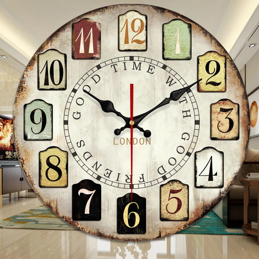 

12 Inch Vintage Decorative Clock Wooden Wall Quartz Timepiece For Living Room Bedroom Cafe Bar Hotel Home Decor