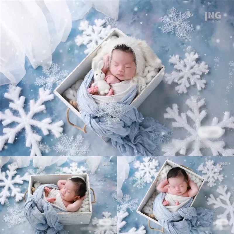 Newborn Photography Props Winter Snow Theme Set Wrap Wood Bucket Decorations Baby Decor for Studio Shooting Photo Prop Set