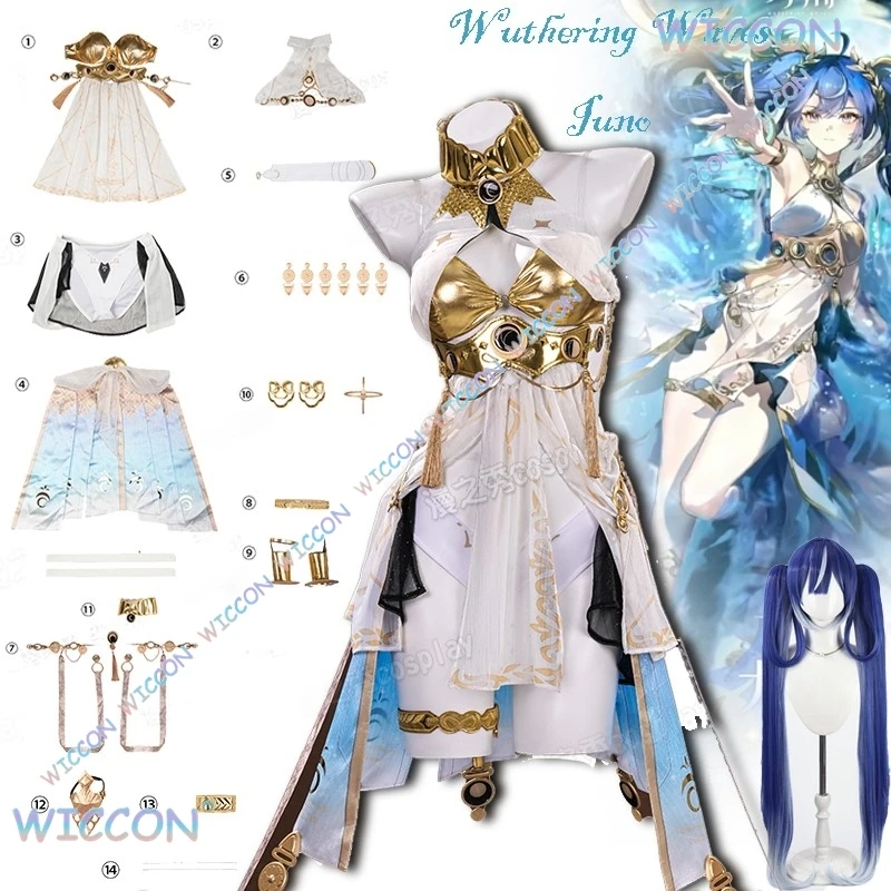 Hemera @ Wuwa Priestess Wuthering Waves Iuno Costume Cosplay Parrucca Vestito Vestiti Vestito Ragazze Halloween Gioco Abbigliamento Fullset Orname