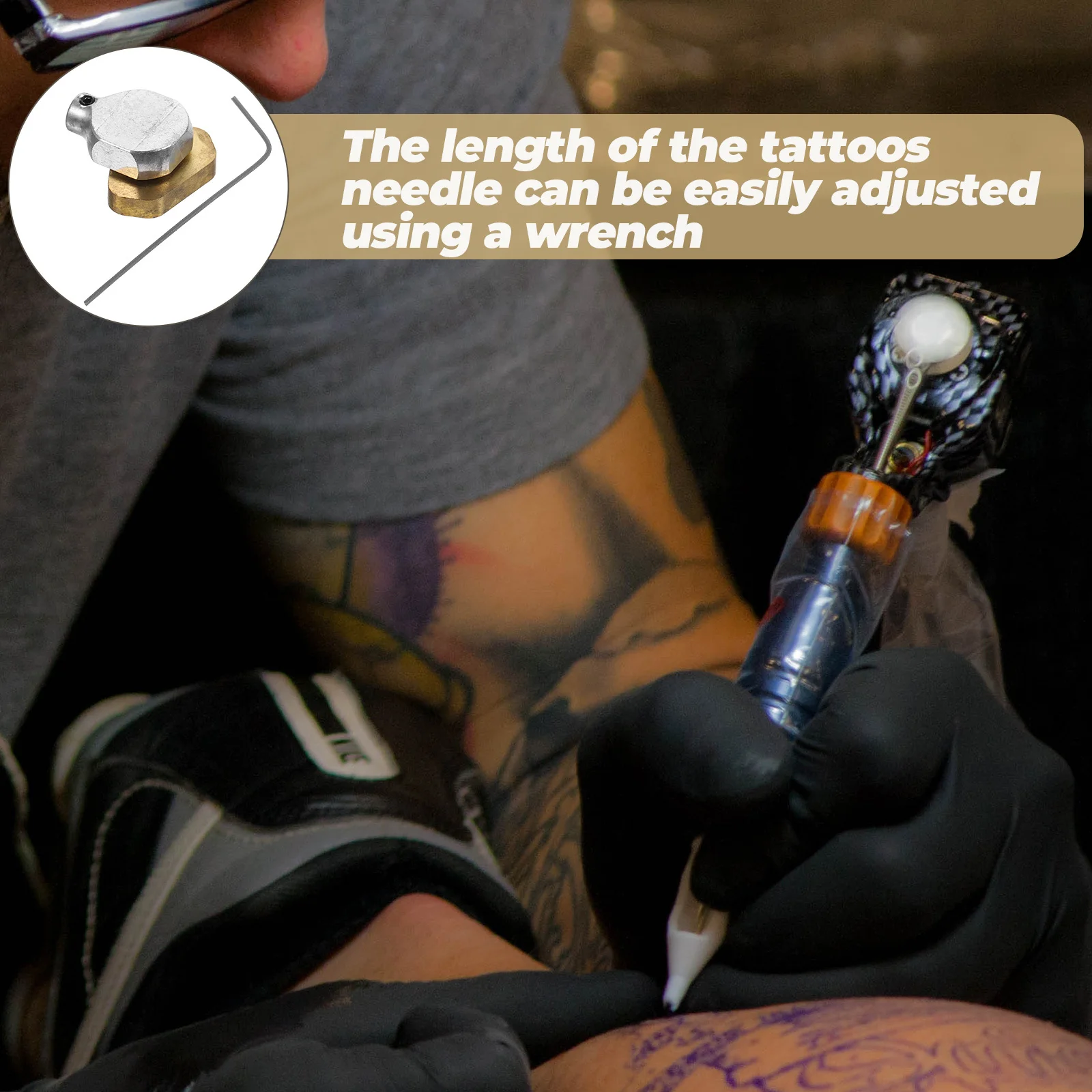 

2Pcs Elephant Adjustable Eccentric Wheel for Tattoos Machine Rotary Cam Precision Alloy Bearing 0.9mm Socket Wrench Tool Golden