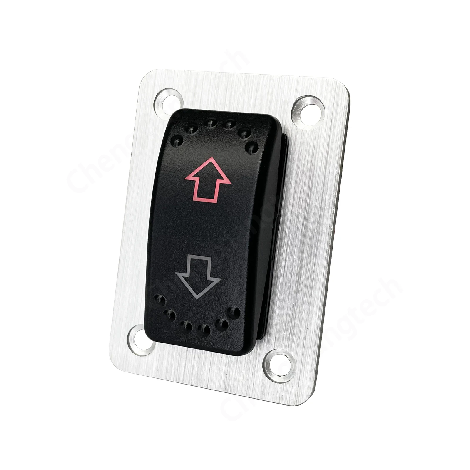 1 Gang Aluminum Rocker Switch Panel ARROWS (ON) OFF (ON) DPDT 3 Positions Non Latching Red Led 12V 20A 24V 10A Momentary Switch