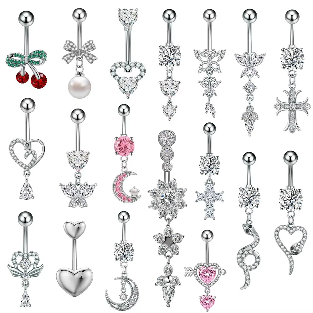 Mixed-Style Belly Button Rings Jewelry 14G Red Cherry Buttefly-Knot Snake Heart-Shaped Belly Navel Piercing Nombril for Women
