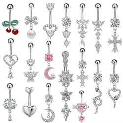 Mixed-Style Belly Button Rings Jewelry 14G Red Cherry Buttefly-Knot Snake Heart-Shaped Belly Navel Piercing Nombril for Women