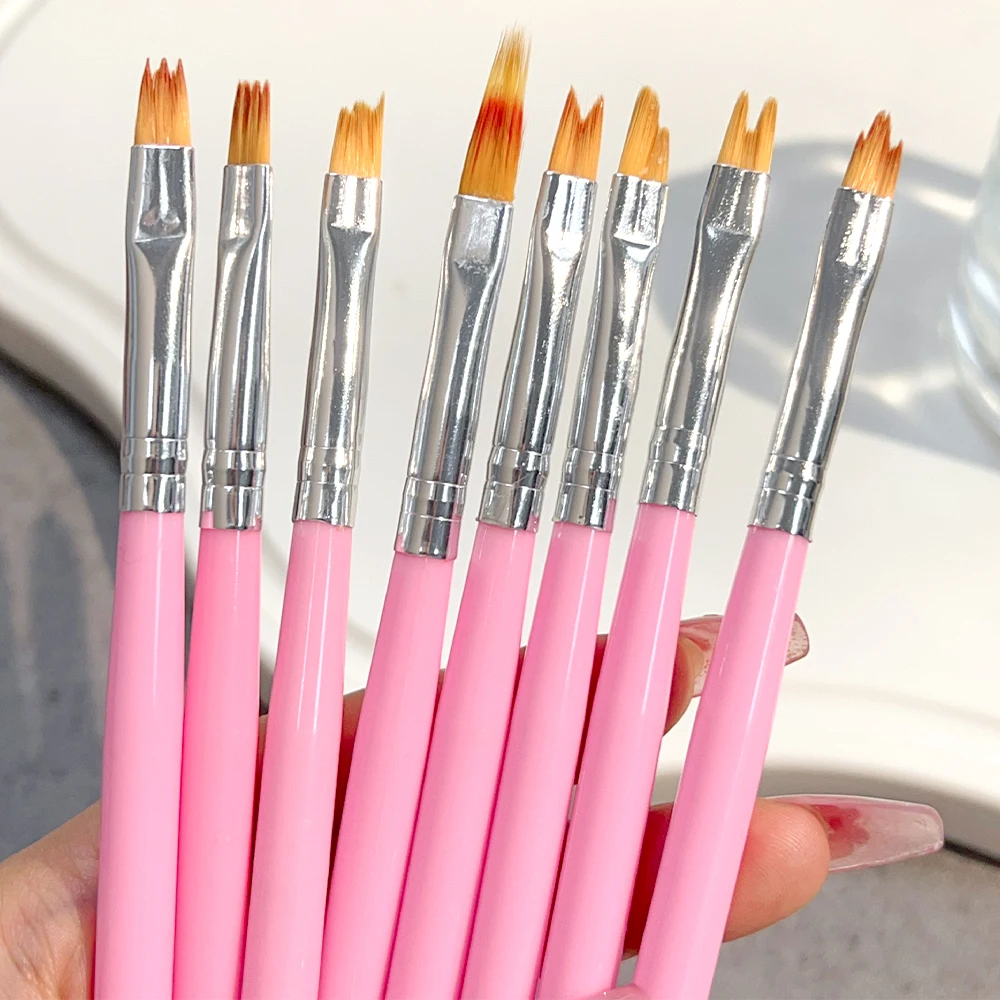 8pcs Pink Nail Art Petals Painting Pen DIY Polish Manicure Tools Acrylic Line Gradient Drawing Pen Design Carving Dotting Brush