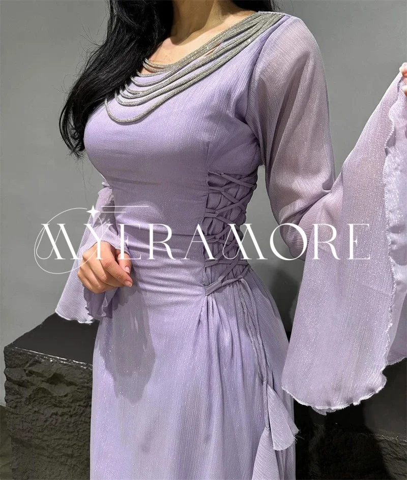 فساتين سهرة عصرية من التل في دبي 2025 بأكمام طويلة على شكل حرف a مشد بطول الأرض فساتين لحضور الحفلات الموسيقية مخصصة من Fساتين Sheer #4