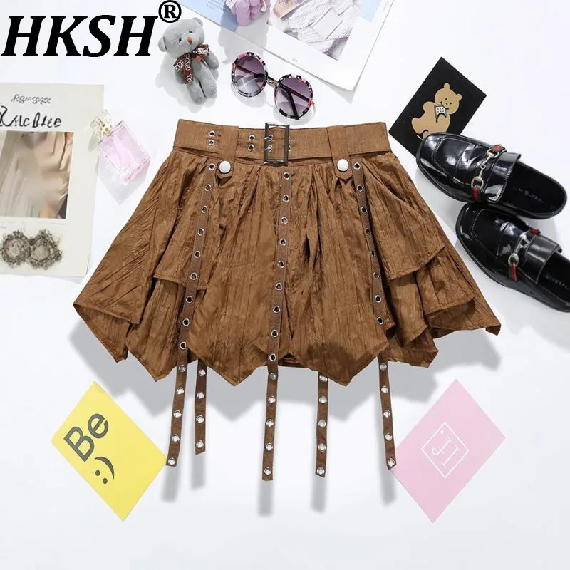 

HKSH Новая летняя женская юбка с нерегулярной лентой и рюшами, плиссированная трапециевидная универсальная корейская повседневная уличная одежда Y2K, модные юбки HK13127