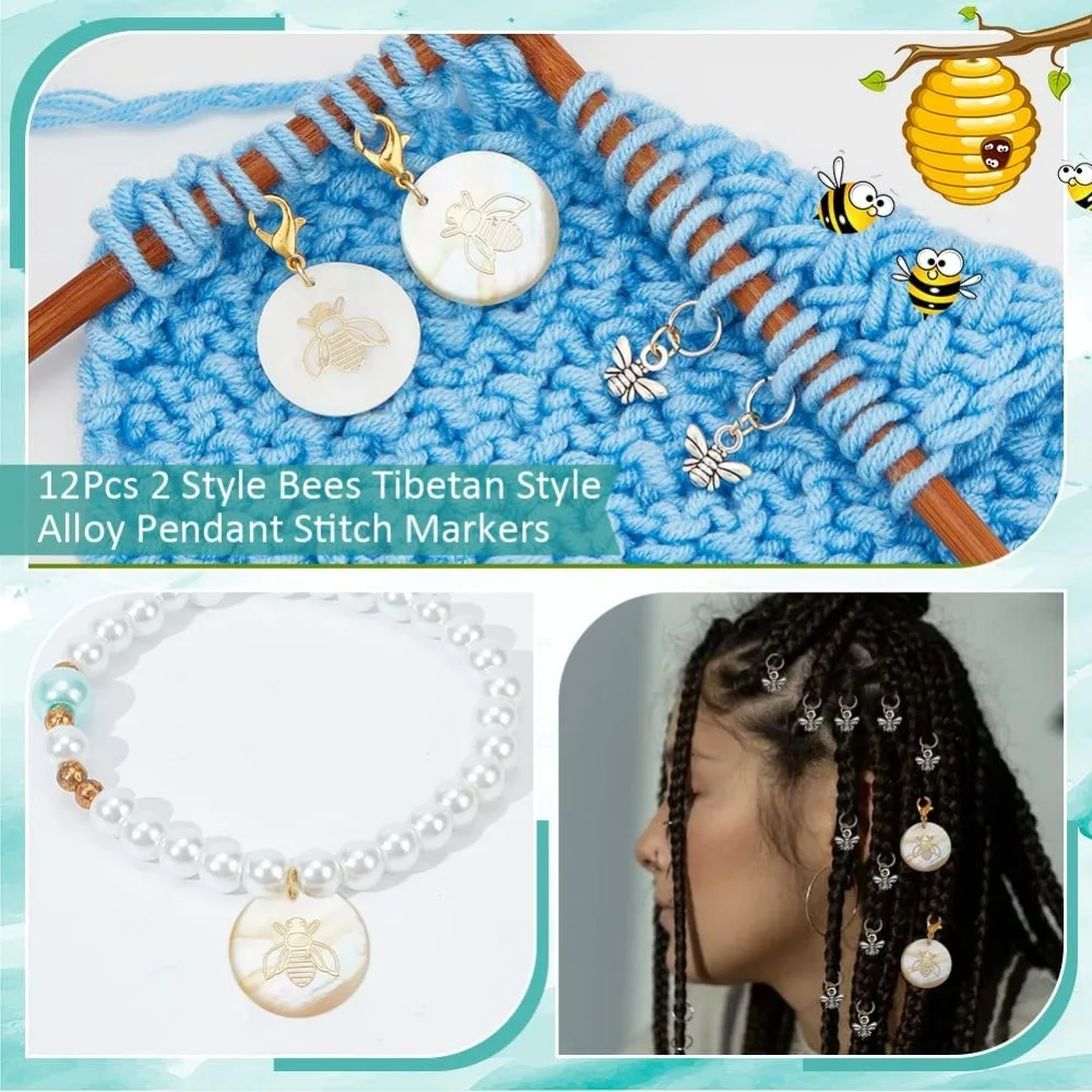 12 قطعة 2 أنماط النحل سبائك غرزة علامات المينا الكروشيه غرزة ماركر الطازجة قفل غرزة ماركر الحياكة الكروشيه