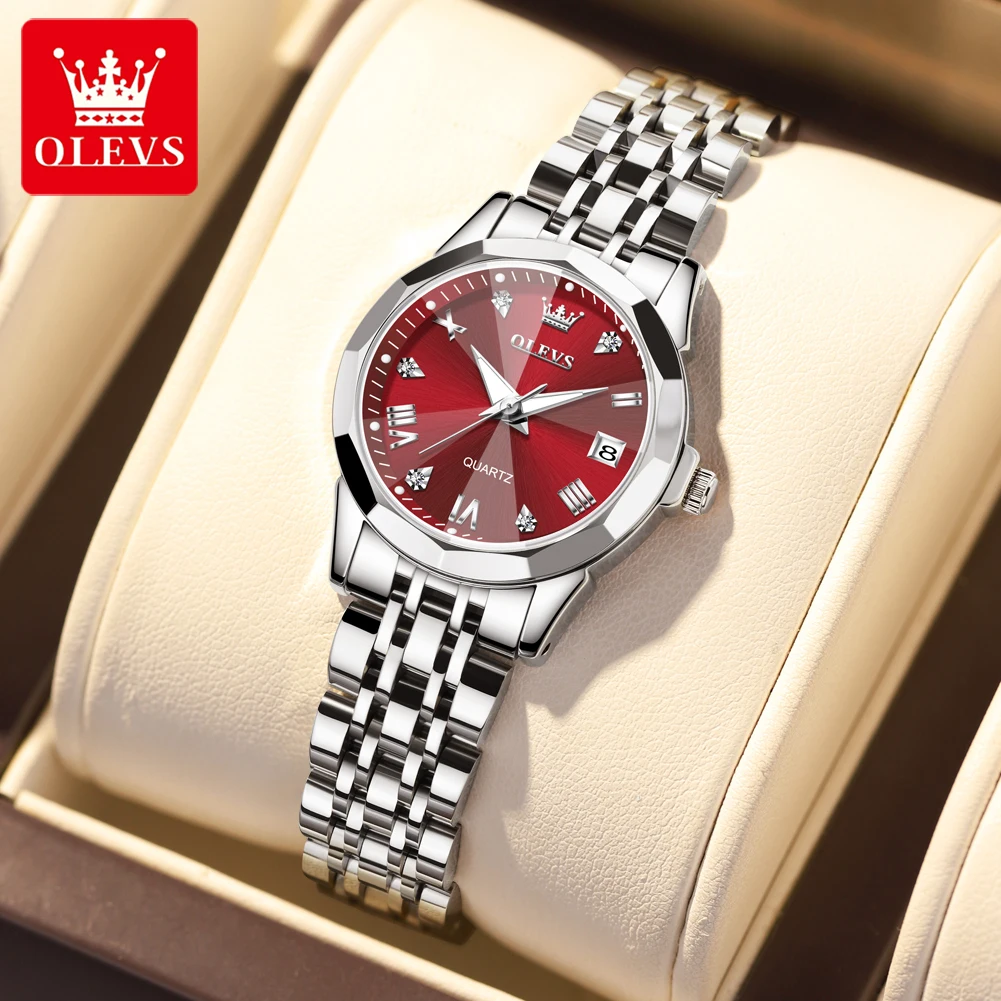 OLEVS Fashion Rhombus Design Quartz Watch for Women Luxury Stainless Steel Waterproof Luminous Ladies Watches Relogio Feminino