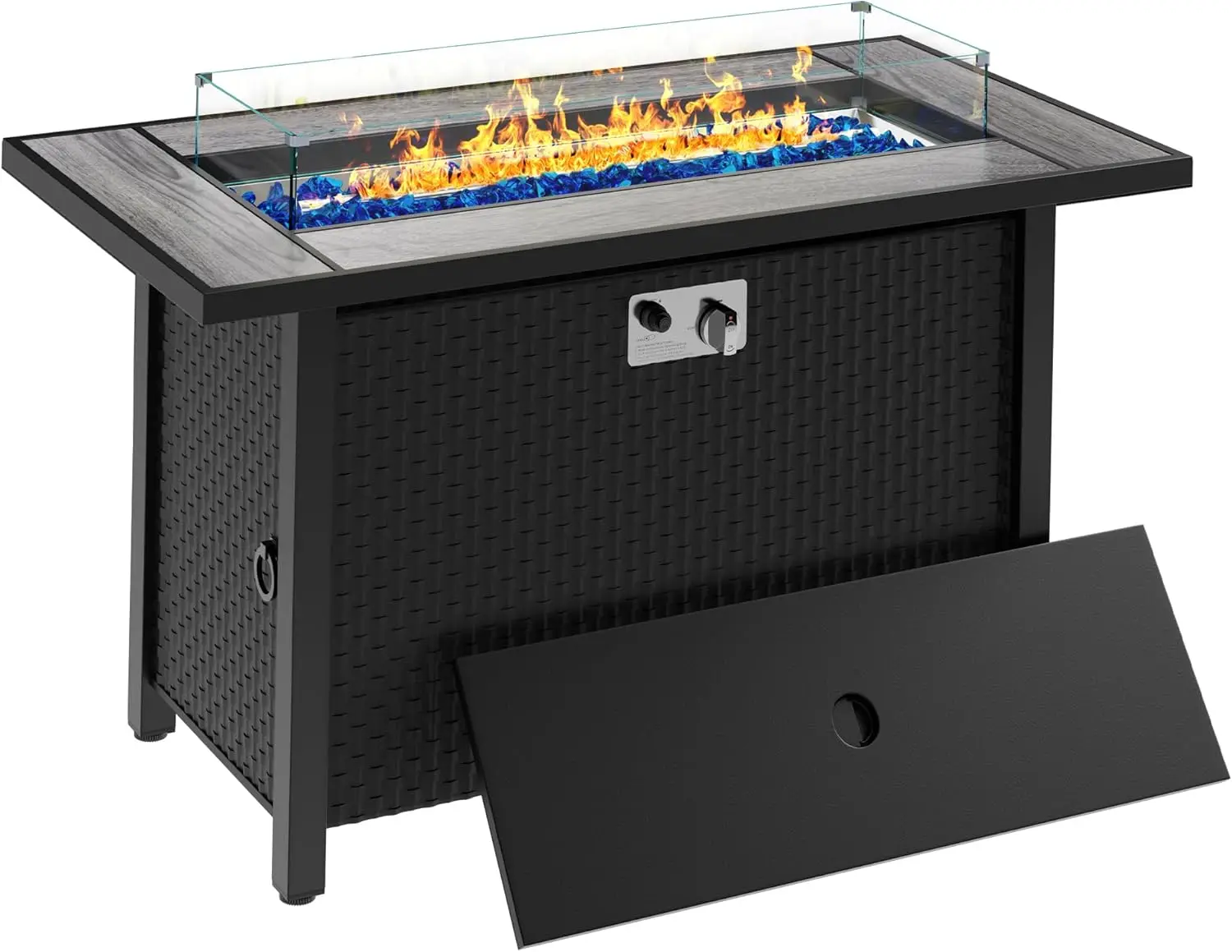 45in Fire Table, Propane Fire Pit with Glass Wind Guard and Rain Cover, Outdoor Firepit Table  Patio/Yard/Balcony, Gray Tabletop