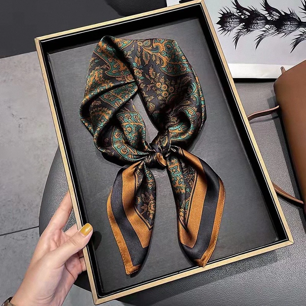 2026 Luxury Print Spring Neck Tie Shawl Silk Square Scarf Women Wraps Female 70cm Hair Hand Wrist Headkercheif Hijab Bandana 2