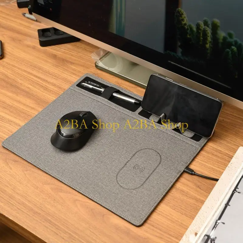 

A2BA Wireless Charging Pad PU Leather Multi-Device Station Desk Mouse Cushion